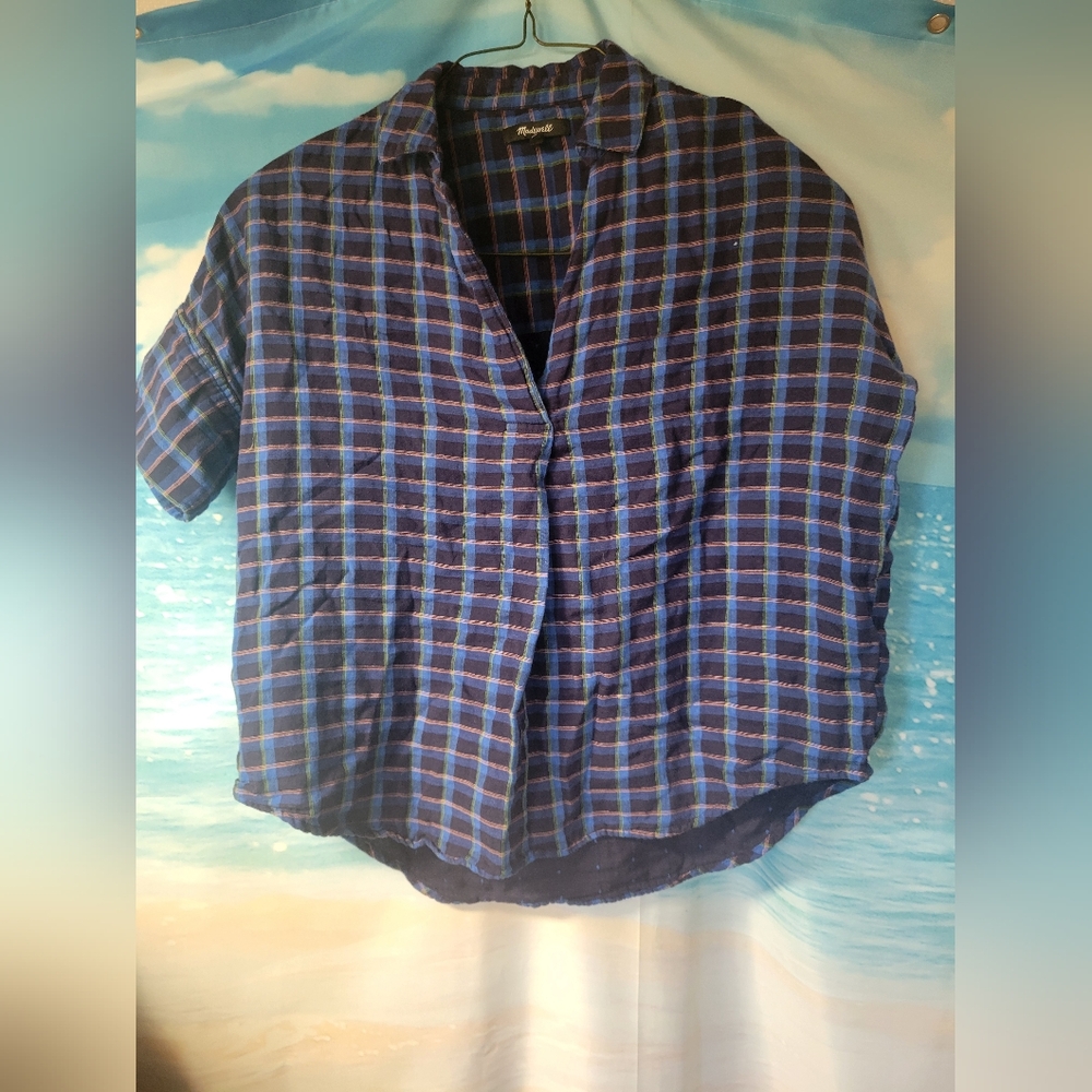 Madewell Ladies Blue Plaid Button Down Top Size Small